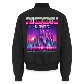 Neon Nights Synthwave Retro 80s Skyline Geschenk - Unisex Bomberjacke - Schwarz - Hinten - AI Model Male 185 light (185cm)