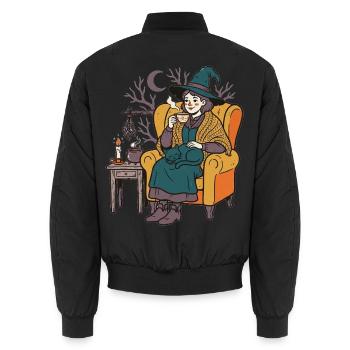 Die Hexe beim Tee mit ihrer Katze - Unisex Bomberjacke - Schwarz - Hinten - AI Model Male 185 light (185cm)