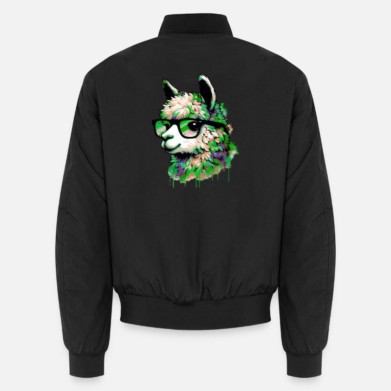 Alpaka mit Brille - Unisex Bomberjacke - Schwarz