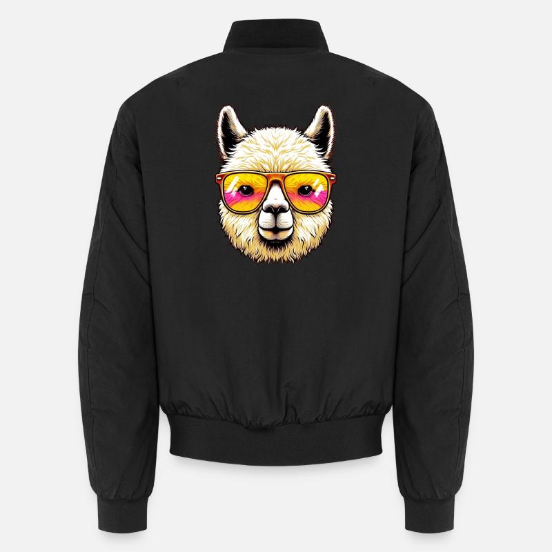 Alpaca with Sunglasses - Unisex Bomber Jacket - black