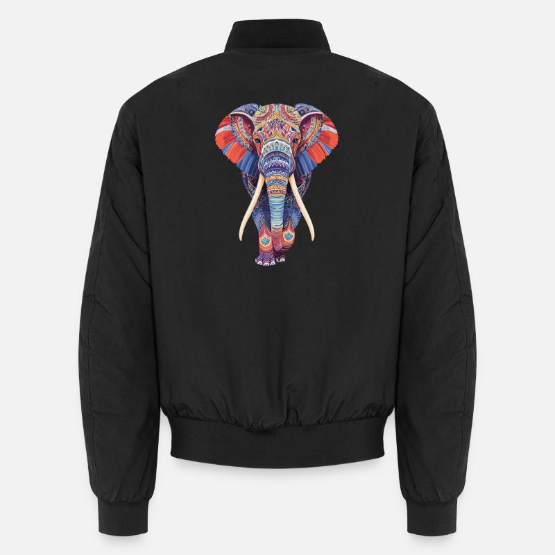 Mandala éléphant marchant frontalement dans un look coloré Bomber unisexe