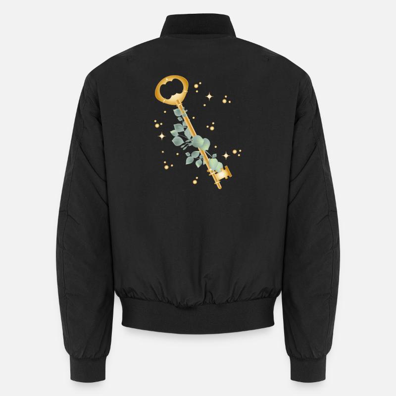 Golden Key with Eucalyptus Branch Motif Unisex Bomber Jacket