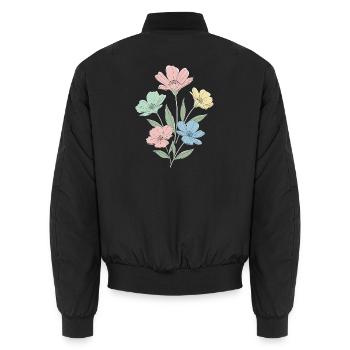 Pastel flowers in watercolor style - Unisex Bomber Jacket - black - Back - AI Model Male 185 light (185cm)