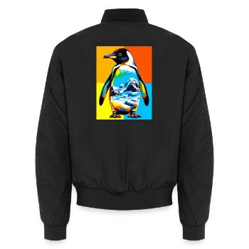 penguin - Unisex Bomber Jacket - black - Back - AI Model Male 185 light (185cm)