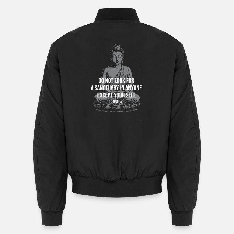 Self Sanctuary Buddha Quote Design - Unisex Bomber Jacket - black