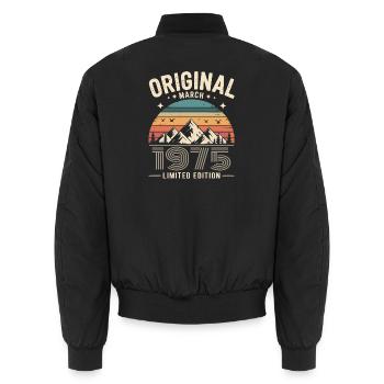 Vintage Geboren im März 1975 Original vor 51 Jahren - Unisex Bomberjacke - Schwarz - Hinten - AI Model Male 185 light (185cm)