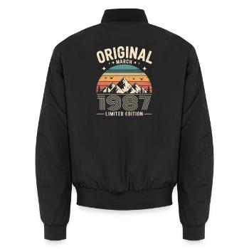 Vintage Geboren im März 1987 Original vor 39 Jahren - Unisex Bomberjacke - Schwarz - Hinten - AI Model Male 185 light (185cm)