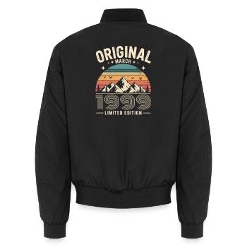 Vintage Geboren im März 1999 Original vor 27 Jahren - Unisex Bomberjacke - Schwarz - Hinten - AI Model Male 185 light (185cm)