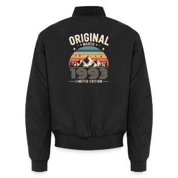 Vintage Geboren im März 1993 Original vor 33 Jahren - Unisex Bomberjacke - Schwarz - Hinten - AI Model Male 185 light (185cm)