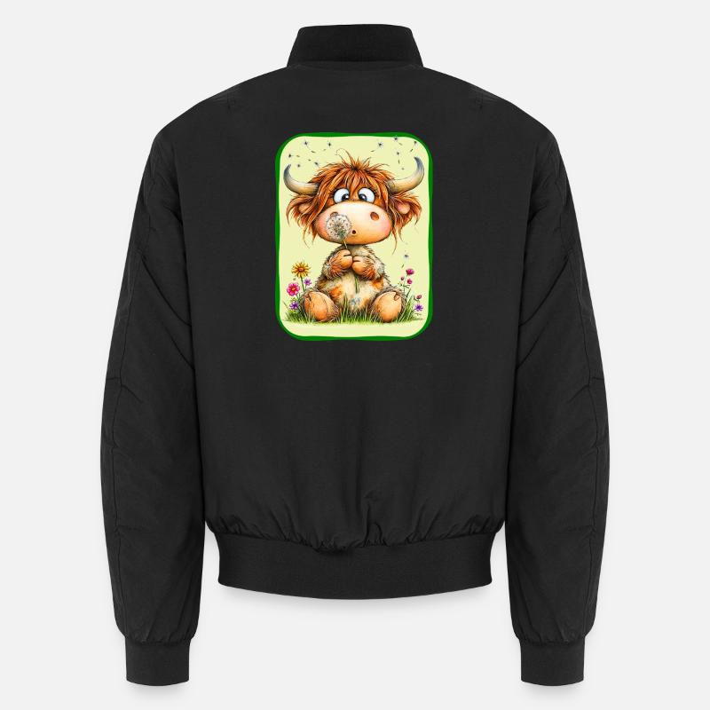 Cute cow with dandelion - Unisex Bomber Jacket - black