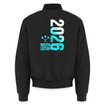 Darts Champion 2026, Kreisliga Shirt cyan white - Unisex Bomber Jacket - black - Back - AI Model Male 185 light (185cm)