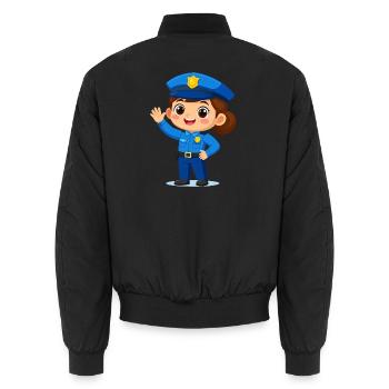 Policière comique fait signe en riant – Style drôle - Bomber unisexe - noir - Dos - AI Model Male 185 light (185cm)