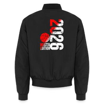 Basketball Master Shirt 2026, red white - Unisex Bomber Jacket - black - Back - AI Model Male 185 light (185cm)