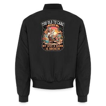 Too Old To Care Club Beach Retirement - Unisex Bomber Jacket - black - Back - AI Model Male 185 light (185cm)