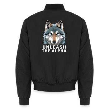  Unleash The Alpha Wolf Motivationsspruch Alpha - Unisex Bomberjacke - Schwarz - Hinten - AI Model Male 185 light (185cm)