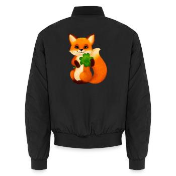 Niedlicher kleiner Fuchs mit vierblättrigem Klee - Unisex Bomberjacke - Schwarz - Hinten - AI Model Male 185 light (185cm)