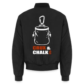 Crux & Chalk – Klettern - Unisex Bomberjacke - Schwarz - Hinten - AI Model Male 185 light (185cm)