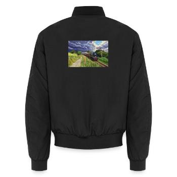 Heritage Express in Green Valley - Unisex Bomber Jacket - black - Back - AI Model Male 185 light (185cm)