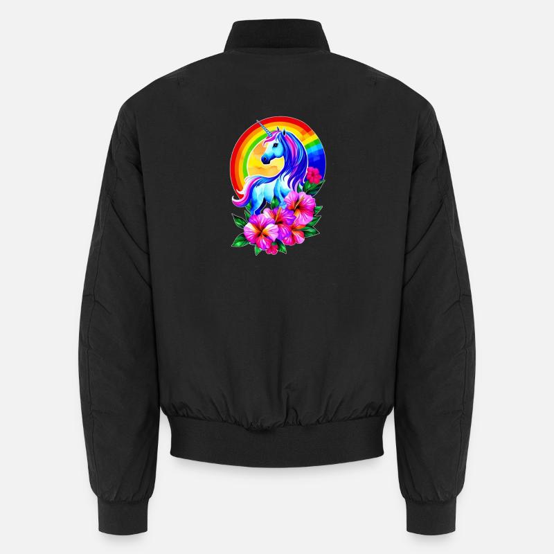 Magisches Regenbogen-Einhorn mit Blumen Unisex Bomberjacke