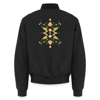 Symbole fait de feuilles, de pierres précieuses, d’optique et de géométrie - Bomber unisexe - noir - Dos - AI Model Male 185 light (185cm)