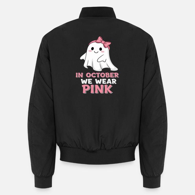 Whimsical Ghost October Pink Print Unisex Bomber Jacket