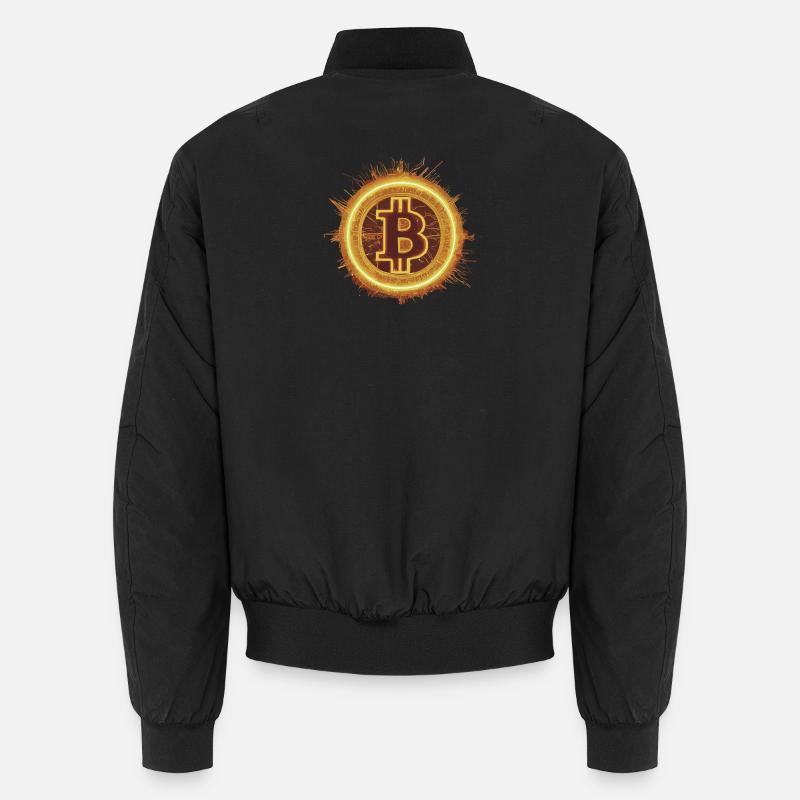 Bitcoin Sonneneruption – Leuchtendes Krypto-Symbol - Unisex Bomberjacke - Schwarz