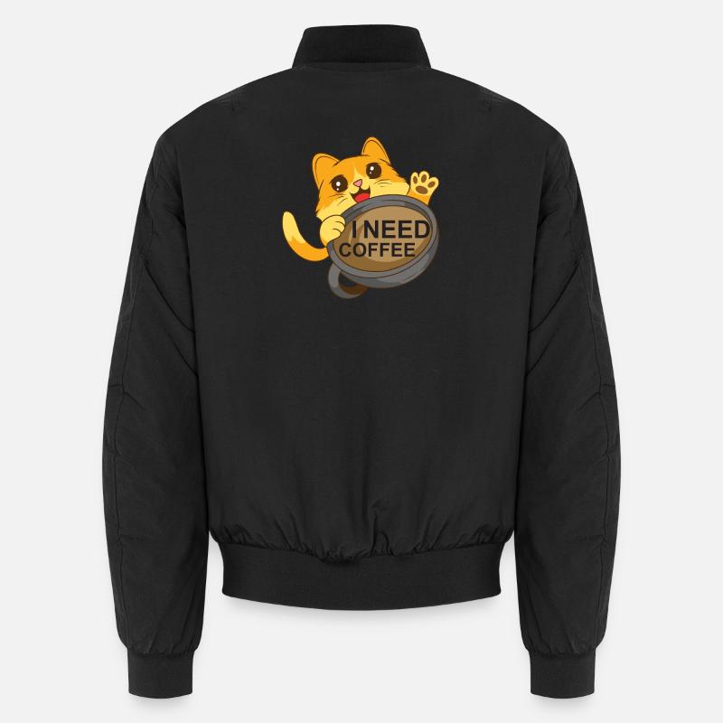 Cat needs coffee - Unisex Bomber Jacket - black