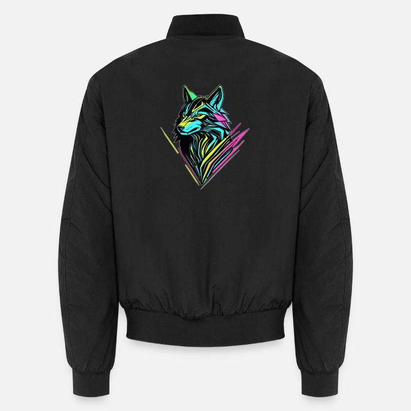 Neon Wolf – Cyber-Geist Unisex Bomberjacke