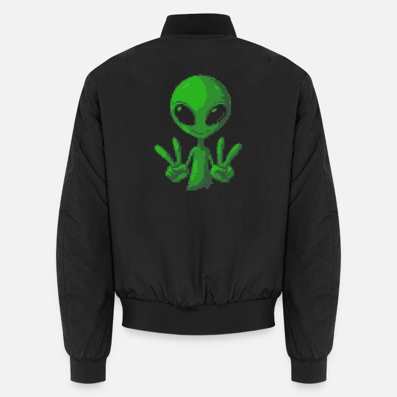 Pixel grünes Alien-Peace-Zeichen-Tee - Unisex Bomberjacke - Schwarz