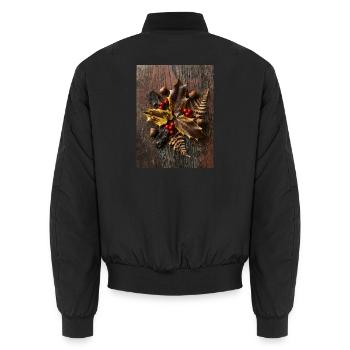 Autumn flat lay composition with holly leaves - Unisex Bomberjacke - Schwarz - Hinten - AI Model Male 185 light (185cm)