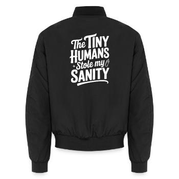 Die winzigen Menschen haben mir meinen Verstand gestohlen. - Unisex Bomberjacke - Schwarz - Hinten - AI Model Male 185 light (185cm)