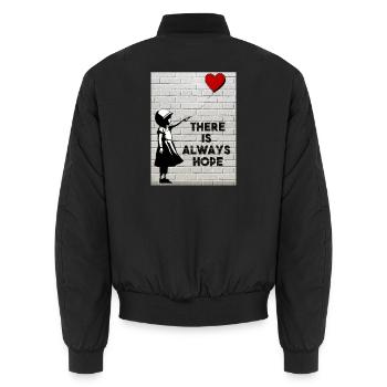 Hoffnung in der Wand: Mädchen und roter Ballon - Unisex Bomberjacke - Schwarz - Hinten - AI Model Male 185 light (185cm)
