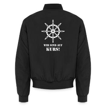 Wir Sind Auf Kurs! (Bier / Steuerrad / White) - Unisex Bomberjacke - Schwarz - Hinten - AI Model Male 185 light (185cm)
