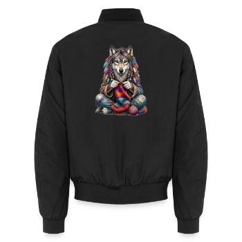 Stricken - Groovy Knitting Wolf - Unisex Bomberjacke - Schwarz - Hinten - AI Model Male 185 light (185cm)