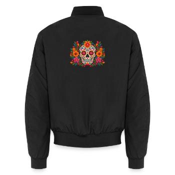 Floral Sugar Skull Burst - Unisex Bomberjacke - Schwarz - Hinten - AI Model Male 185 light (185cm)