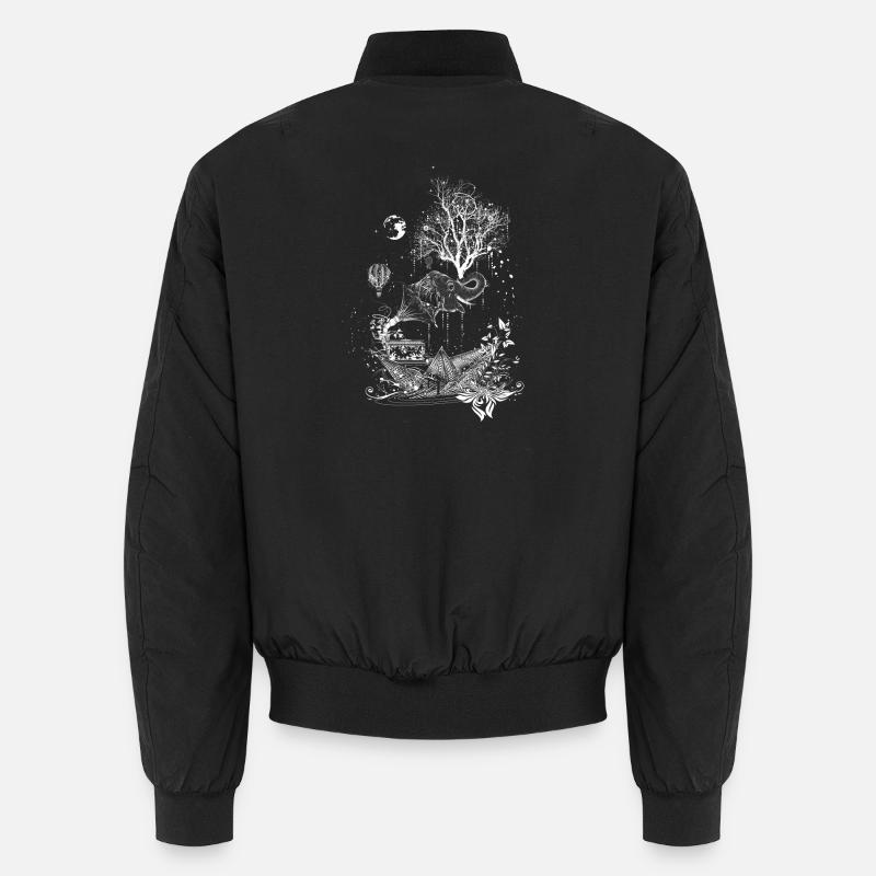 Elefant,Papierschiff und Baum- surreales Design - Unisex Bomberjacke - Schwarz