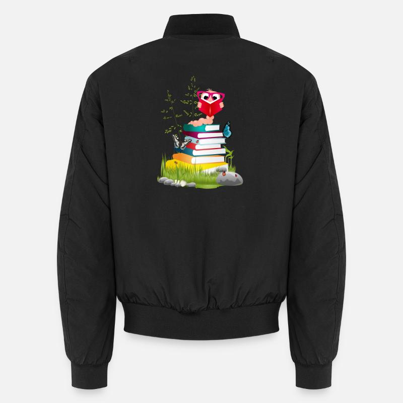 Knowledge-thirsty bookworm while reading a book Unisex Bomber Jacket