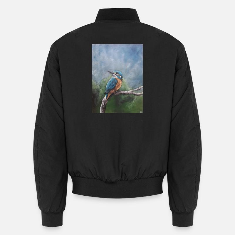 Lebendiger Eisvogel auf Ast Kunstwerk Unisex Bomberjacke