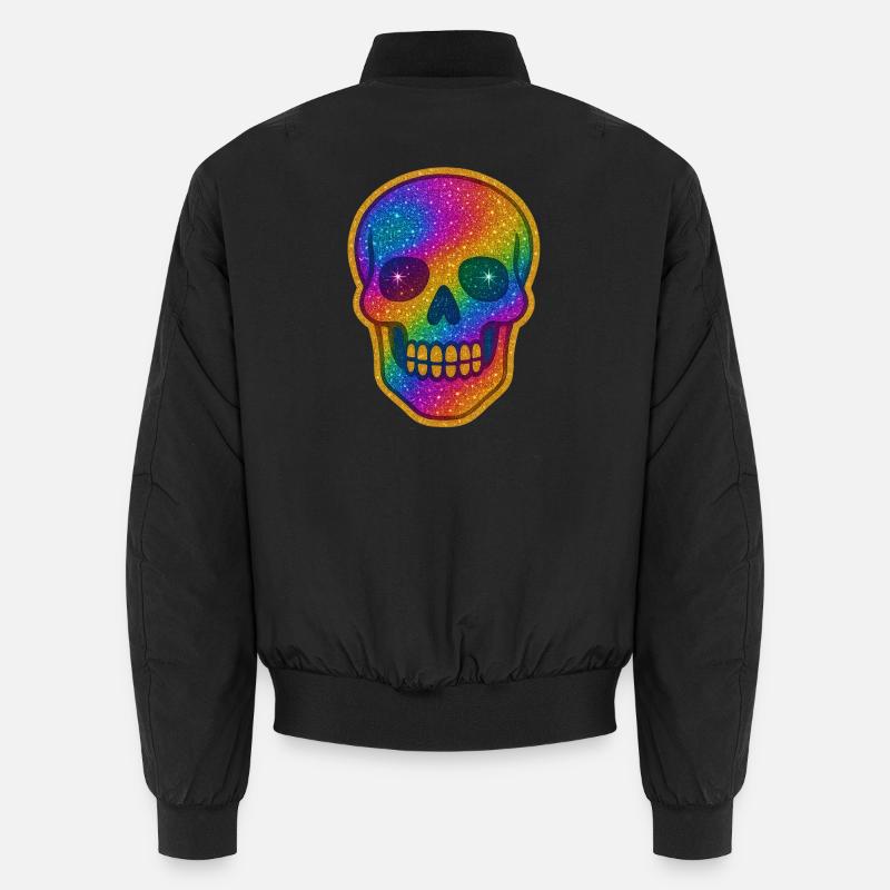 Regenbogen Skull Glitzer zu Halloween Unisex Bomberjacke