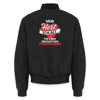 Herz schlägt für einen Feuerwehrmann - Unisex Bomberjacke - Schwarz - Hinten - AI Model Male 185 light (185cm)