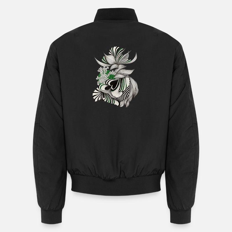 Green Lines Botanical Pattern - Unisex Bomber Jacket - black