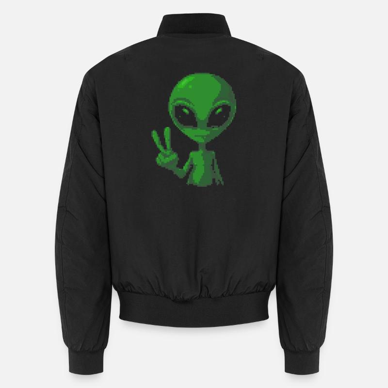 Pixel grünes Alien-Friedenszeichen Unisex Bomberjacke