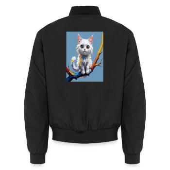 Regenbogenbemalte Katze auf Ast - Unisex Bomberjacke - Schwarz - Hinten - AI Model Male 185 light (185cm)