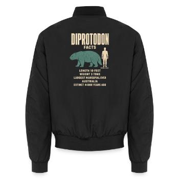 Diprotodon Fakten Eiszeit Größenvergleich Tafel - Unisex Bomberjacke - Schwarz - Hinten - AI Model Male 185 light (185cm)