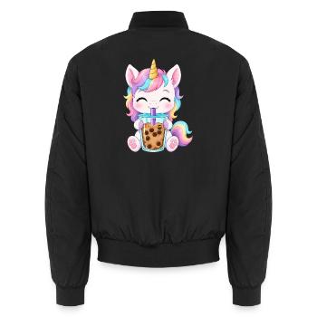 Niedlicher Einhorn mit Bubble Tea - Unisex Bomberjacke - Schwarz - Hinten - AI Model Male 185 light (185cm)