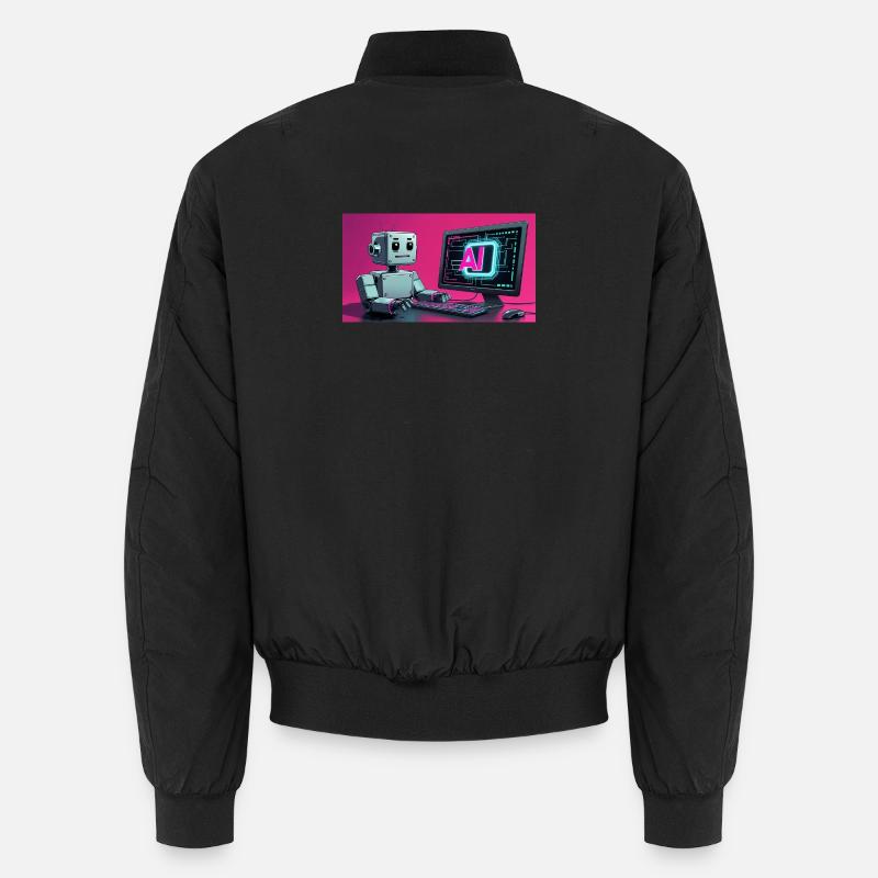 Futuristischer KI-Roboter und Tech-Bildschirm - Unisex Bomberjacke - Schwarz