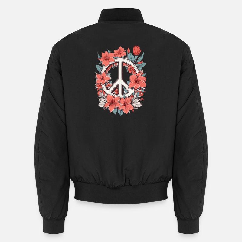 Friedenszeichen mit Blumen - Unisex Bomberjacke - Schwarz