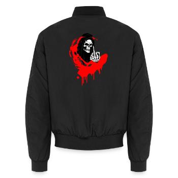 Rebel Skull Illustration with Middle Finger - Unisex Bomber Jacket - black - Back - AI Model Male 185 light (185cm)