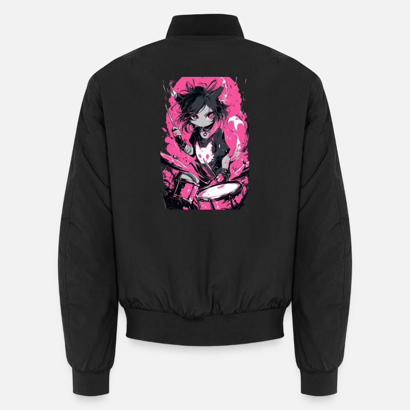 Cat Drummer Neon Pink - Unisex Bomber Jacket - black