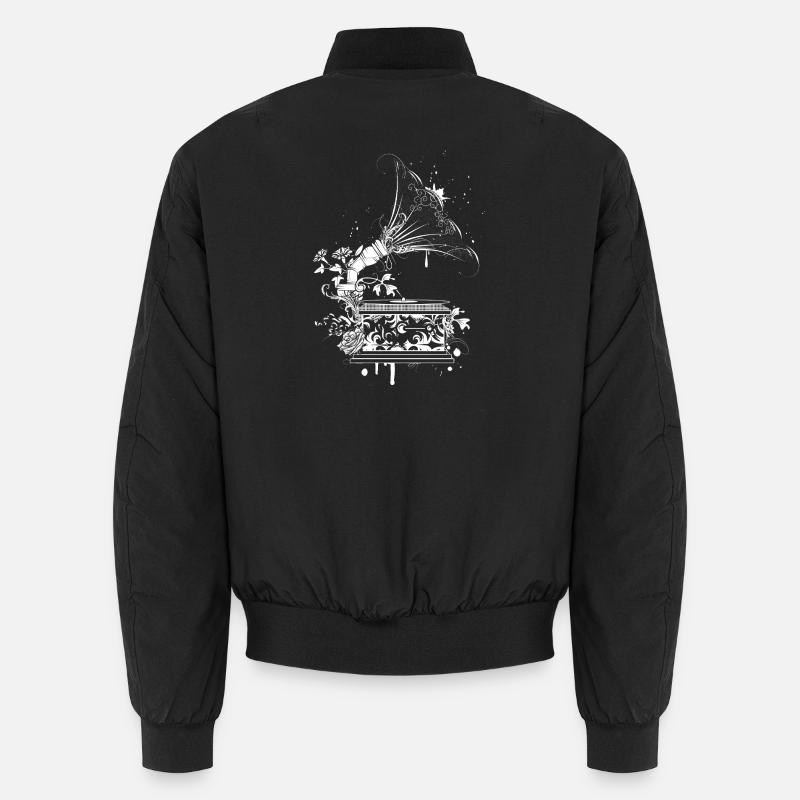 Nostalgisches Grammophon – florale Line Art Unisex Bomberjacke